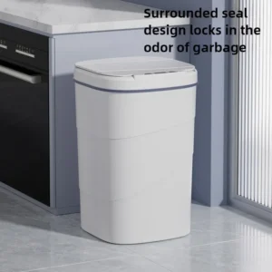 Smart Trash Can with Lid - Infrared Sensor Hands-Free, Silent Closing Battery Powered, Gift for Home Office Bathroom Kitchen