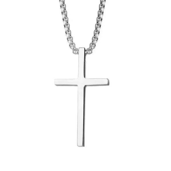 Hip Hop Trend Cross Pendant Necklace for Men Simple Punk Silver Color Titanium Steel Chain Versatile Street Jewelry Accessories - Image 6