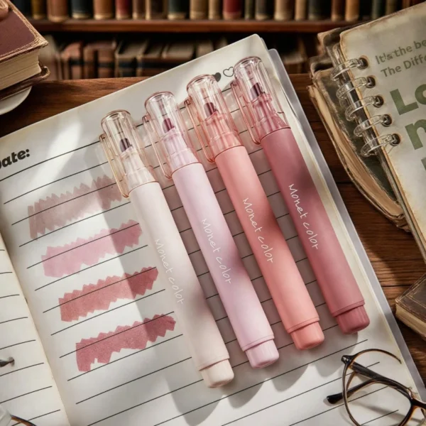 4 Pack Soft Touch Fluorescent Gel Pens Morandi Pink WaterBased Ink Quick Dry Tip for Office School Highlighting Writing - Image 5