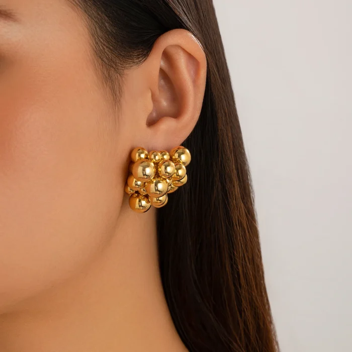 kf-S69039bc0d78e41498ef776bcff668221j Ingemark Unique Braided CCB Plastic Ball Bead Stud Earrings for Women Trendy Goth Gold Color Piercing Earring Party Jewelry Gift - Image 2