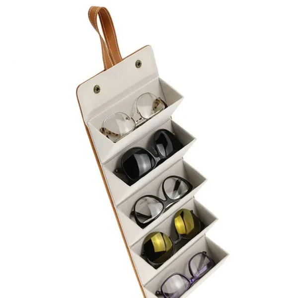 5/3 Slots Travel Glasses Case, Foldable Hanging Glasses Sunglasses Storage Rack Organizer, Pu Leather Eyewear Holder Minimalist - Image 3