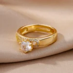 Stainless Steel Round Rings For Women Zircon Geometric Gold Color Crystal Ring Aesthetic Wedding Party Jewerly Gift Bague Femme - Image 3