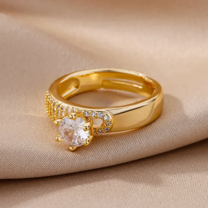 kf-S6c501b17d2054985975b0ce2bc776354b Stainless Steel Round Rings For Women Zircon Geometric Gold Color Crystal Ring Aesthetic Wedding Party Jewerly Gift Bague Femme - Image 3