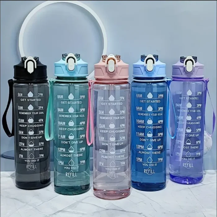 800ml/27oz Large Capacity Sports Water Bottle Leak Proof Plastic Drinking Cup With Time Scale Suitable For Travel Fitness Sports - Image 1