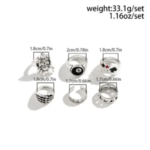 Hip Hop Vintage Skull Ghost Claw Poker Clown Ring Set for Women Hollow Geometric Size 8 Jewelry Steampunk Men