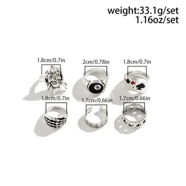 Hip Hop Vintage Skull Ghost Claw Poker Clown Ring Set for Women Hollow Geometric Size 8 Jewelry Steampunk Men - Image 3