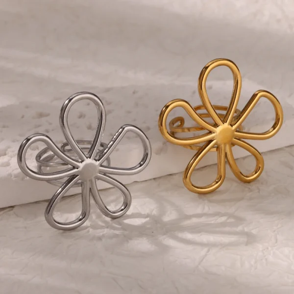 Stainless Steel Hollow Flower Open Rings for Women Trendy Aesthetic Wedding Couple Ring Femme Jewelry Accessories Gift anillos - Image 5