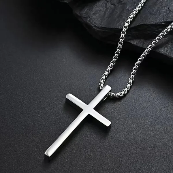 Hip Hop Trend Cross Pendant Necklace for Men Simple Punk Silver Color Titanium Steel Chain Versatile Street Jewelry Accessories - Image 4