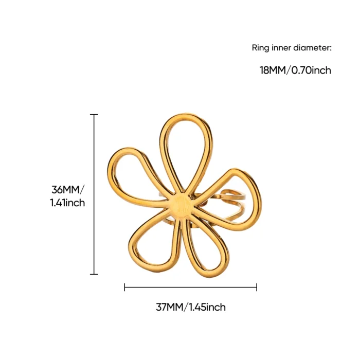 kf-S71a58fdd05a742dc9013354a4e8939e7Q Stainless Steel Hollow Flower Open Rings for Women Trendy Aesthetic Wedding Couple Ring Femme Jewelry Accessories Gift anillos - Image 6