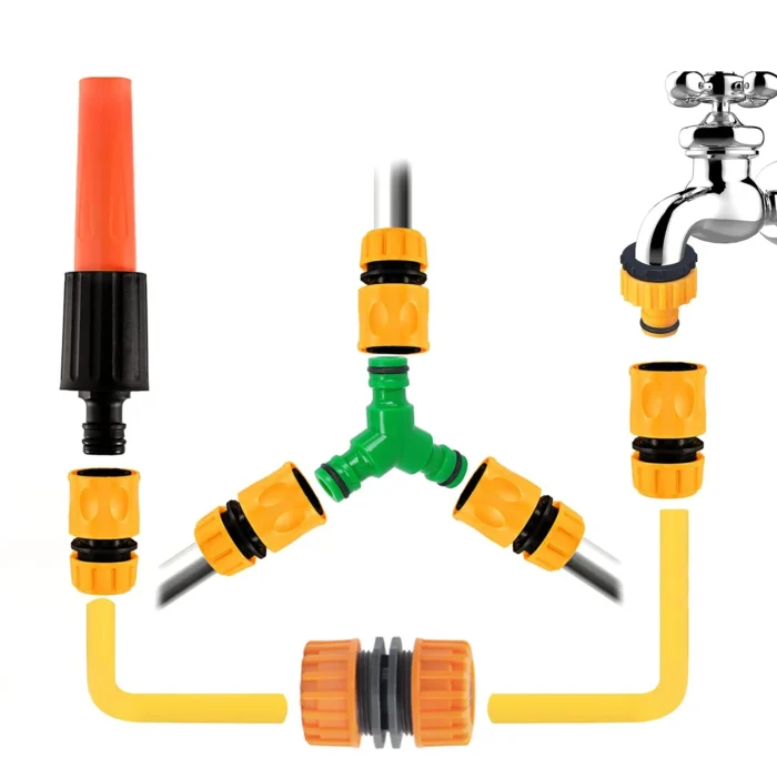 kf-S71f4e9d7f6f447f09a06d945f5e4601cO 15Pcs Garden Hose Connector Set, Quick Connectors for Pipe Repair, 3 Tap Extender, Irrigation Accessories - Image 5