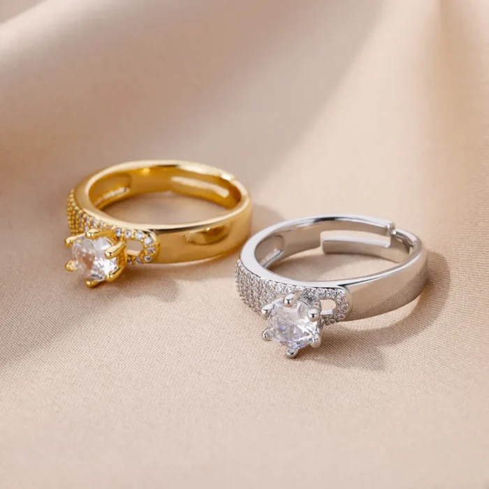 kf-S72317a2adecb40d1bcd3358bb7d36c09q Stainless Steel Round Rings For Women Zircon Geometric Gold Color Crystal Ring Aesthetic Wedding Party Jewerly Gift Bague Femme - Image 5