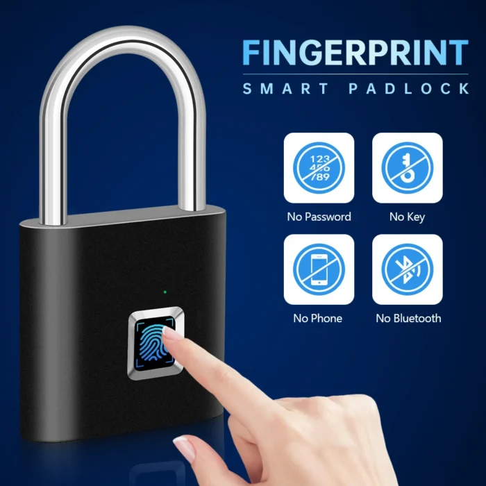 kf-S730eb25055c547b58636bd94a4adfd79t Keyless USB Charging Fingerprint Lock Smart Padlock Waterproof Door Lock 0.2sec Unlock Portable Anti-theft Padlock Zinc - Image 4