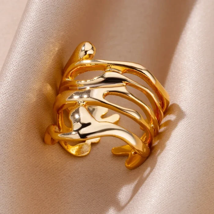 kf-S73a8073df67e4451a47bfe493df110c3p Stainless Steel Rings For Women Men Gold Color Hollow Wide Ring Female Male Party Finger Jewelry Gift 2024 Trend Free Shipping - Image 3