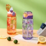 600ml Water Bottle With Silicone Straw, Portable Leakproof Bpa-free Dinosaur Rabbit Kids Cup Outdoor Camping Traveling Bottle - Image 2