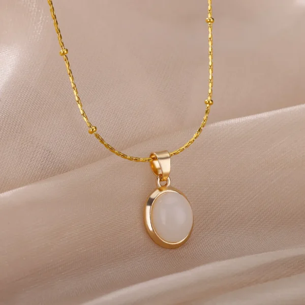 Fashion Stone Opal Oval Necklace For Women Stainless Steel Gold Color Oval Stone Pendant Necklace Wedding Aesthetic Jewelry Gift - Image 3