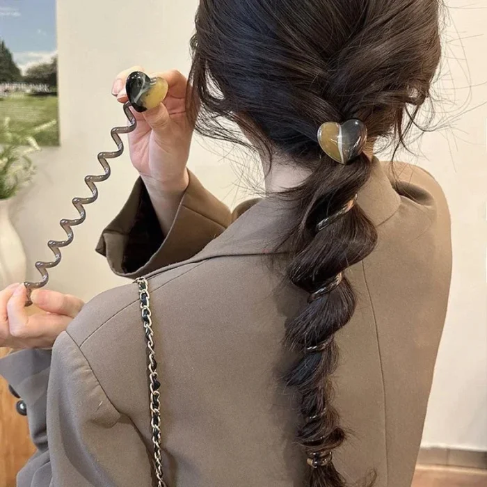 kf-S779ed833add94ffd9b8f723b38643b3dn 1PC Heart Shape Elastic Rubber Bands For Women Girls Telephone Wire Hair Ties Loop Spiral Spool Headbands Ponytail Holders Acces - Image 3