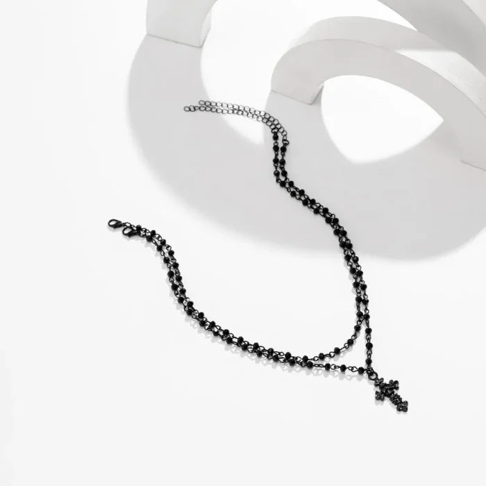 kf-S77f2d0c8aeab4f07b363abfca56cd86dg 2Pcs/Set Gothic Black Cross Jesus Pendant Choker Necklace for Women Punk Vintage Metal Beads Chain Neck Jewelry Accessories New - Image 4