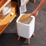 Tall Wood Grain Household Trash Cans Kitchen, Bathroom, Living Room, Tabletop Storage Bucket, Office Hotel Trash Can - Image 2