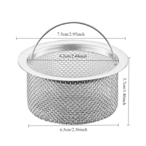 Stainless Steel Sink Filter with Handle Rust Proof Mesh Strainer for Kitchen Bathroom Drain Basket Vegetable Fruit Draining