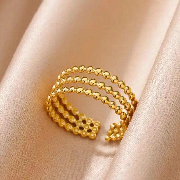 kf-S79c12dcd78d34a9994b44a074bb68ee4q Stainless Steel Beads Design Rings For Women Gold Color Opening Ring Wedding Aesthetic Accessories Party Jewelry Gift BFF anillo - Image 2