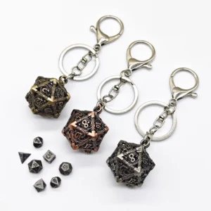 Mini 6MM Metal Flying Dragon Skeleton Dice Keychain Pendant Set Polyhedral Colors