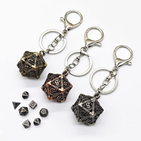 Mini 6MM Metal Flying Dragon Skeleton Dice Keychain Pendant Set Polyhedral Colors - Image 5