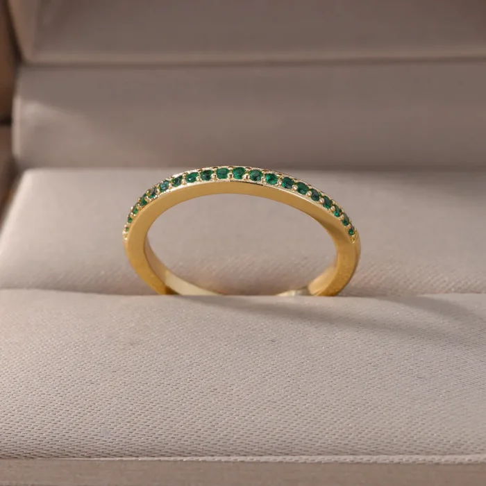 kf-S7a8a726e5dc44e349134f34c48d8489fh Mini Zircon Green Rings For Women Stainless Steel Gold Color Adjustable Finger Ring Engagement Wedding Christmas Jewelry Gift - Image 5
