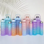 3Pcs Gradient Plastic Cup Set Large Capacity Sports Water Bottle Outdoor Travel Gym Fitness Jugs Student Portable Cup WIth Straw - Image 4