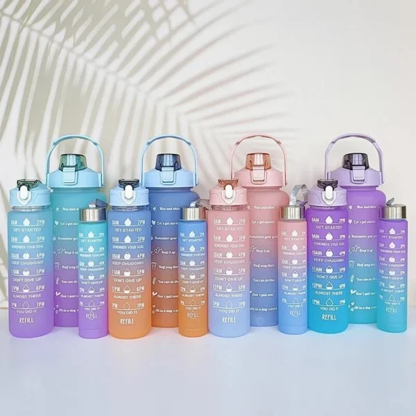 3Pcs Gradient Plastic Cup Set Large Capacity Sports Water Bottle Outdoor Travel Gym Fitness Jugs Student Portable Cup WIth Straw - Image 4