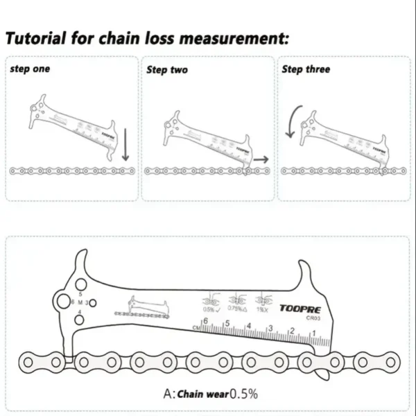 Bicycle Chain Wear Indicator Ruler Repair Tool Stainless Steel Mountain Road Bike Chain Gauge Measurement Checker Screw Diameter - Image 5
