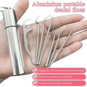 7PCS Aluminum Toothpicks Set, Reusable Tooth Floss Picks for Teeth Cleaning & Oral Care, Portable Flossing Tool