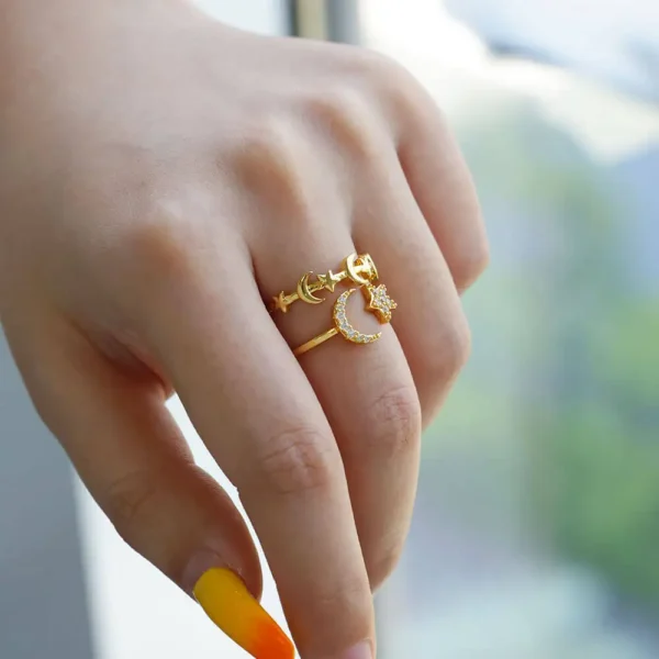 Zircon Star Moon Rings For Women Gold Color Adjustable Stainless Steel Moon Star Ring Wedding Aesthetic Party Jewelry Gift BFF - Image 2