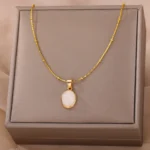 Fashion Stone Opal Oval Necklace For Women Stainless Steel Gold Color Oval Stone Pendant Necklace Wedding Aesthetic Jewelry Gift - Image 2