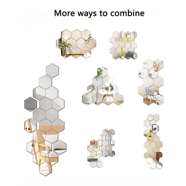 45pcs Mirror Wall Sticker, Hexagon Wall Art Sticker, DIY Household Decorative Tiles Sticker - Image 2