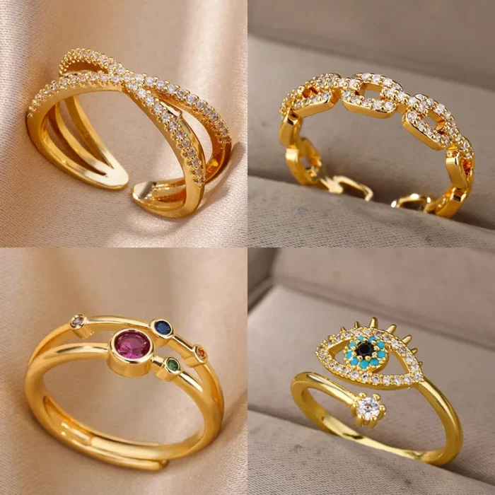kf-S7d947656b0c5458b8308cf5be097e451d Colorful Zircon Round Stone Rings For Women Stainless Steel Gold Color Finger Ring Wedding Aesthetic Jewelry Gift bijoux femme - Image 1