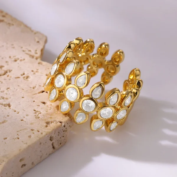 kf-S7e4d25463cba4ae8a184b9efc61056d3F White Zircon Geometric Stainless Steel Rings For Women Gold Color Adjustable Wedding Aesthetic Ring Jewelry Gift Accessories - Image 1