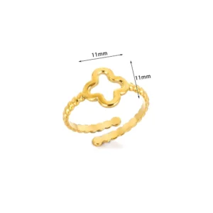 Minimalist Four Leaf Clover Stainless Steel Open Rings for Women Gold Color Aesthetic Wedding Couple Ring Jewelry Accessories