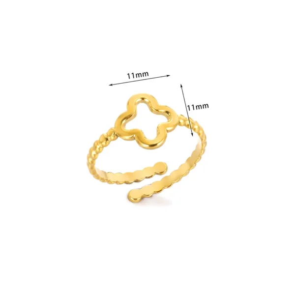 Minimalist Four Leaf Clover Stainless Steel Open Rings for Women Gold Color Aesthetic Wedding Couple Ring Jewelry Accessories - Image 4