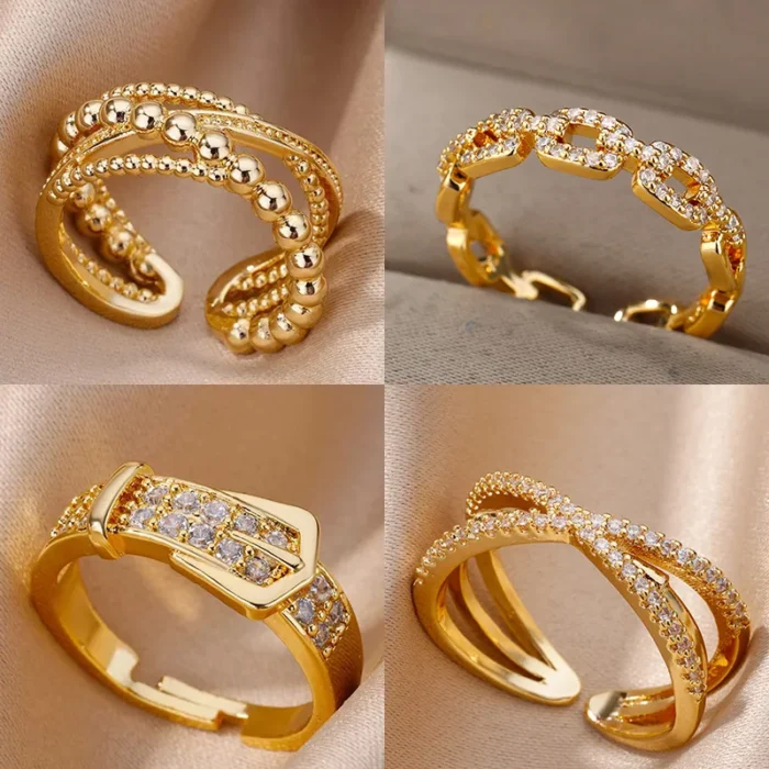 Stainless Steel Belt Rings For Women Zircon Adjustable Belt Finger Ring Femme Geometric Wedding Aesthetic Jewerly Gift anillos - Image 1