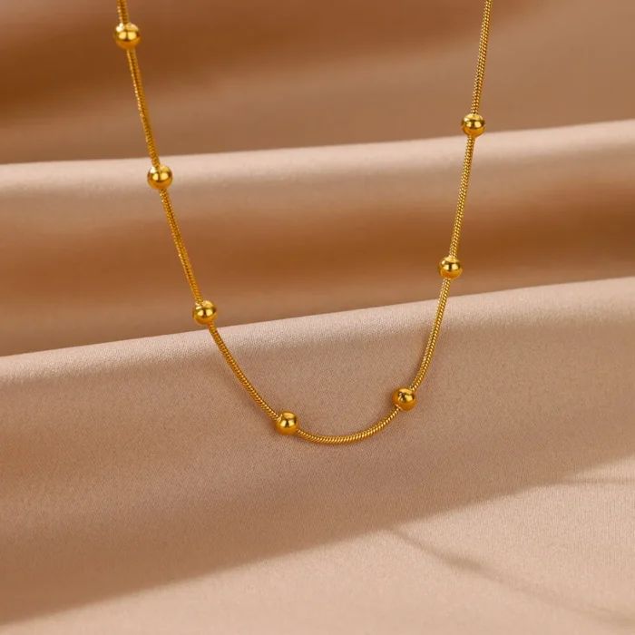 kf-S8125e858c11249b1816e7e9c11b5c922d Stainless Steel Beaded Round Snake Chain Necklaces For Women Gold Color Geometric Necklace Luxury Wedding Party Jewelry Gift BFF - Image 2