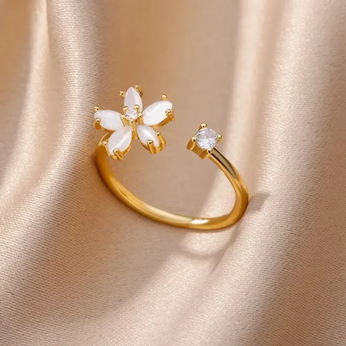 kf-S816572f4a38b4966a83d6f46711de469s Stainless Steel Exaggerated Big Flower Rings For Women Gold Color Sunflower Finger Ring Female Fashion Aesthetic Jewelry Gift - Image 5