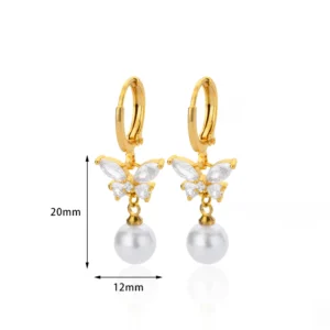 Butterfly Zircon Stainless Steel Pearl Earrings For Women Gold Plated Piercing Earring Aesthetic Luxury Jewelry Gift 2023 New