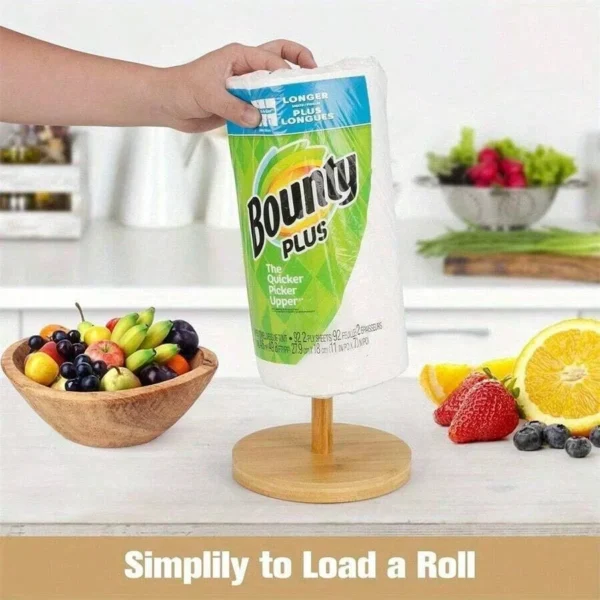 1pc Wooden Paper Towel Dispenser Holder, Freestanding Paper Towel Roll Stand, Tissue Rack For Kitchen & Dining Room - Image 4