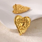 Stainless Steel Irregular Heart Texture Stud Earring for Women Gold Color Heart Wedding Aesthetic Earring Jewelry Accessories - Image 2