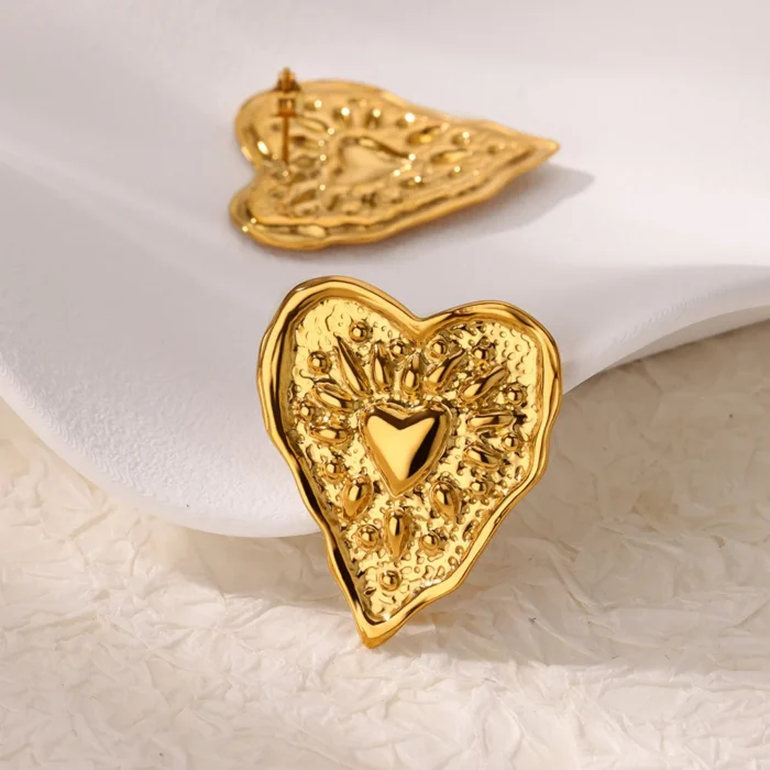 kf-S85212344e6db443185433086e707c8ddm Stainless Steel Irregular Heart Texture Stud Earring for Women Gold Color Heart Wedding Aesthetic Earring Jewelry Accessories - Image 2
