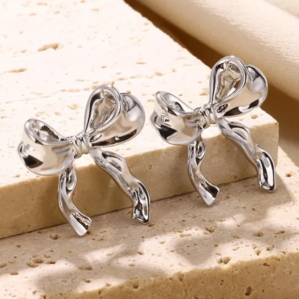 Vintage Bowknot Stainless Steel Earrings For Women Elegant Jewelry Gold Plated Stainless Steel Stud Earring Christmas Jewelry - Image 4