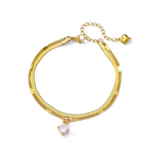 Zircon Circle Bead Anklets For Women Gold Color Stainless Steel Anklet Double Snake Chain Summer Beach Accessories Jewelry Gift