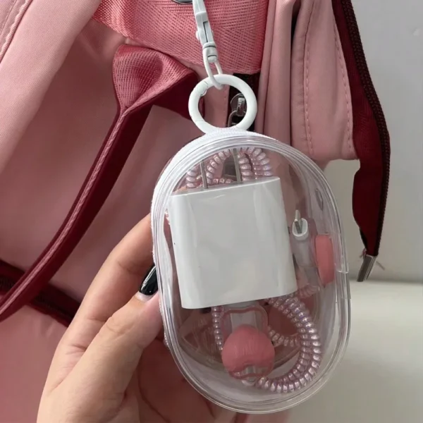 Portable Mini Transparent Storage Bag with Zipper, Multifunctional Headphone and Charger Case, Travel Accessories with Keychain - Image 2
