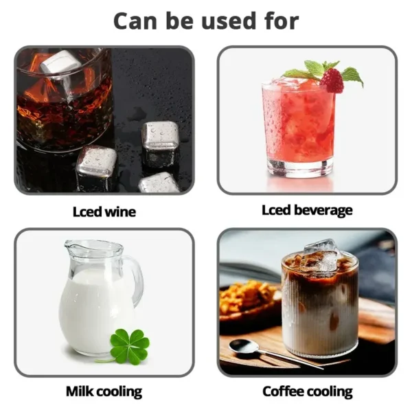 6 Piece Whiskey Ice Cubes Set with Silicone Head Tongs and Ice Cube Trays Stainless Steel Ice Cubes Reusable - Image 4