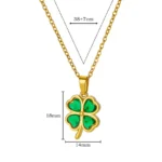 Four Leaf Clover Stainless Steel Necklaces For Women Green Zircon Gold Color Quality Jewelry Pendant Necklace Gift Free Shipping - Image 6